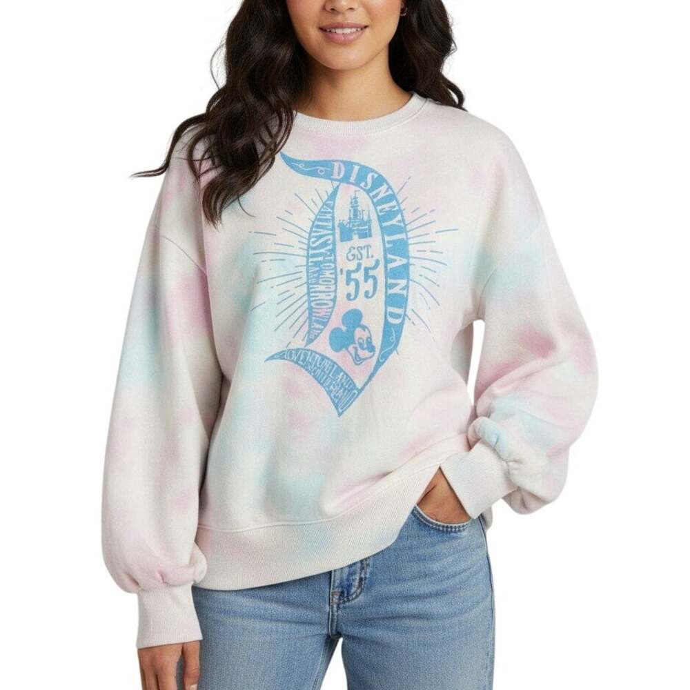 Disney Parks Tie-Dye Sweatshirt Pink Blue Fantasyland Tomorrowland Size Large
